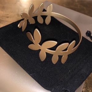 Matte Gold Sculpted Leaf Open Cuff Bracelet-Boutique